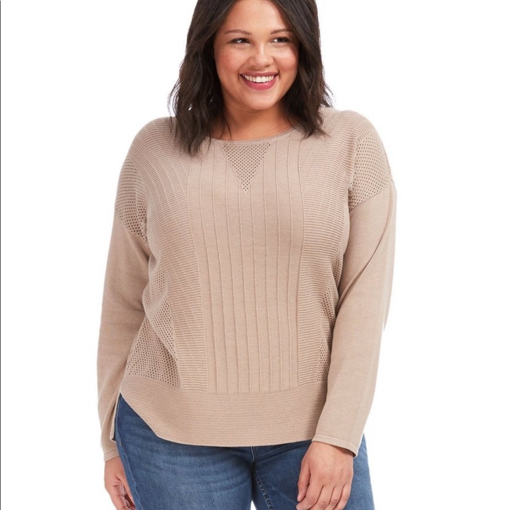 Design History Tan Pointelle Sweater